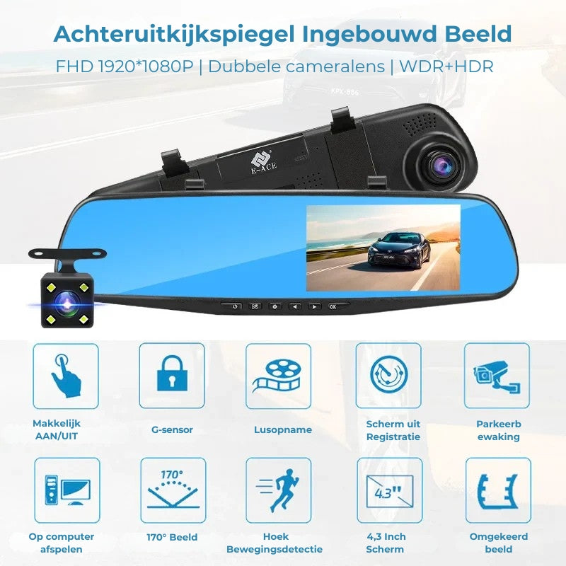 Autospiegel Dashcam - Dual Lens + Geïntegreerd scherm