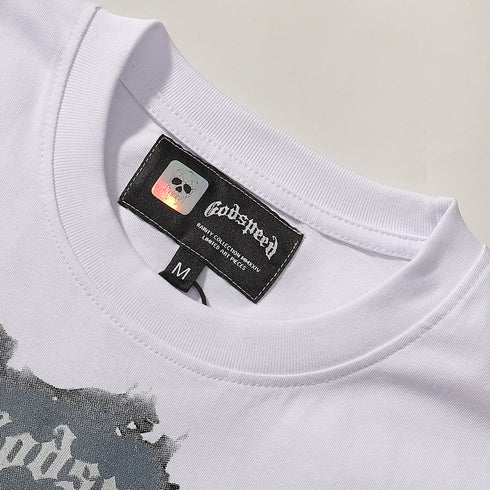 Godspeed T-shirts Los Angeles Hollywood Hills Fire Print Cotton Casual Short Sleeve Men and Women