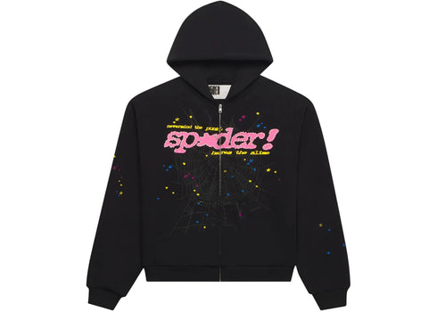 Sp5der Punk V2 Zip Up Hoodie Black