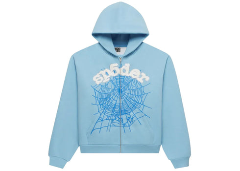 Sp5der OG Web Zip Up Hoodie (SS26) Sky Blue