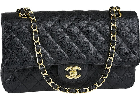 Chanel Classic Double Flap Quilted Caviar Gold-tone Medium Black
