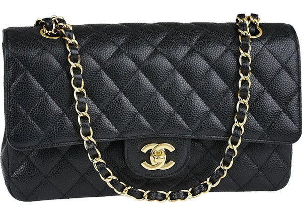 Chanel Classic Double Flap Quilted Caviar Gold-tone Medium Black