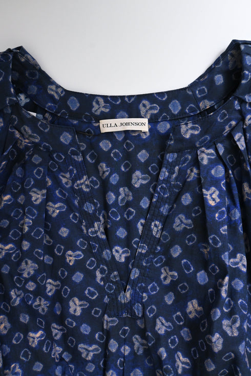 Women's Ulla Johnson Josefina Belted Midi Dress in Navy Blue Cotton
