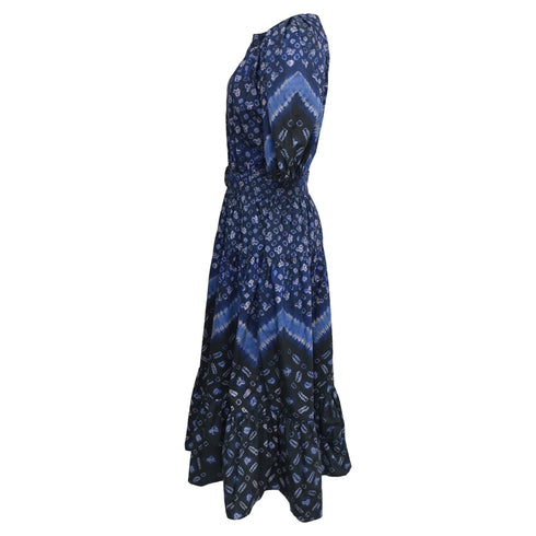 Women's Ulla Johnson Josefina Belted Midi Dress in Navy Blue Cotton