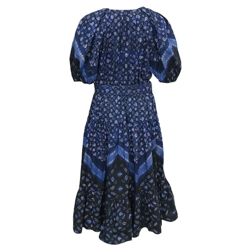 Women's Ulla Johnson Josefina Belted Midi Dress in Navy Blue Cotton