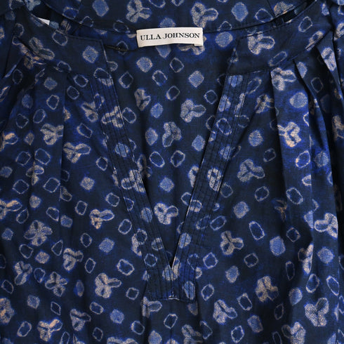 Women's Ulla Johnson Josefina Belted Midi Dress in Navy Blue Cotton