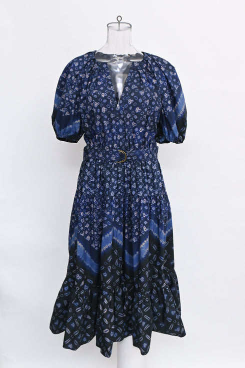 Women's Ulla Johnson Josefina Belted Midi Dress in Navy Blue Cotton