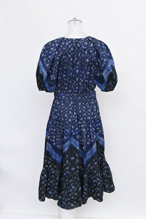 Women's Ulla Johnson Josefina Belted Midi Dress in Navy Blue Cotton