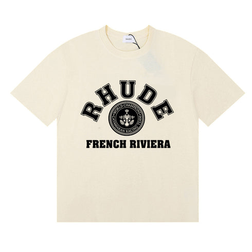 Rhude T-shirts French Cote d'Azur Printed Cotton Casual Short Sleeves Men and Women