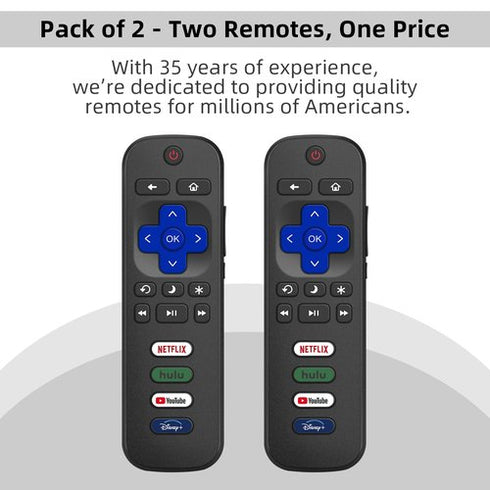 (Pack of 2) Replacement for Roku TV Remote Control, Compatible with TCL Roku/Hisense Roku/Onn Roku/Roku Built-in Smart TVs. (Not Compatible with Roku Stick or Box). 1 Year Warranty.