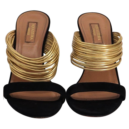 Women's Aquazzura Rendez Vous Sandals in Black Suede and Leather