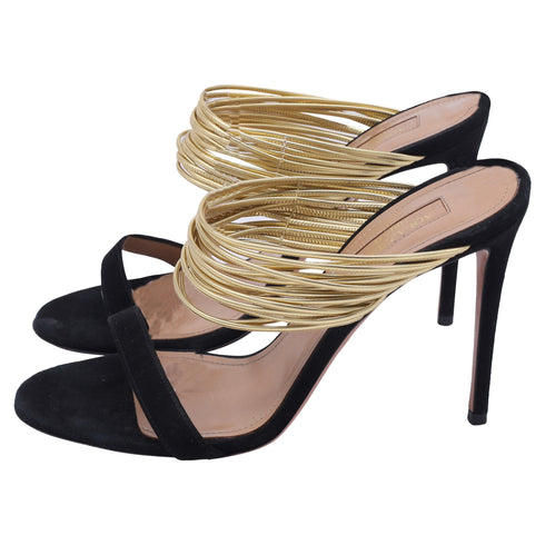 Women's Aquazzura Rendez Vous Sandals in Black Suede and Leather