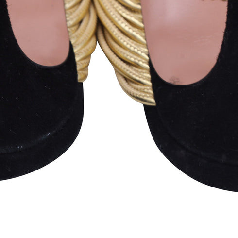 Women's Aquazzura Rendez Vous Sandals in Black Suede and Leather