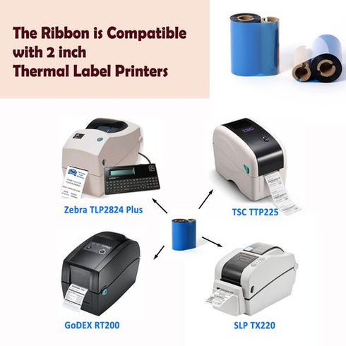 (4 Rolls) 2.24 x 244' Premium Resin Ribbon, 57mm x 74m Black Thermal Transfer Ribbon for 2'' Desk-Top Thermal Label Printers Like Zebra TLP2824, TSC, GoDex, Honeywell.. 1/2'' core