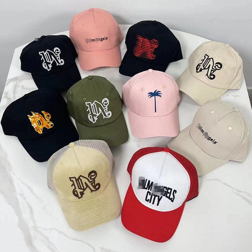Palm Angels hats flame alphabet palm tree embroidered distressed baseball cap