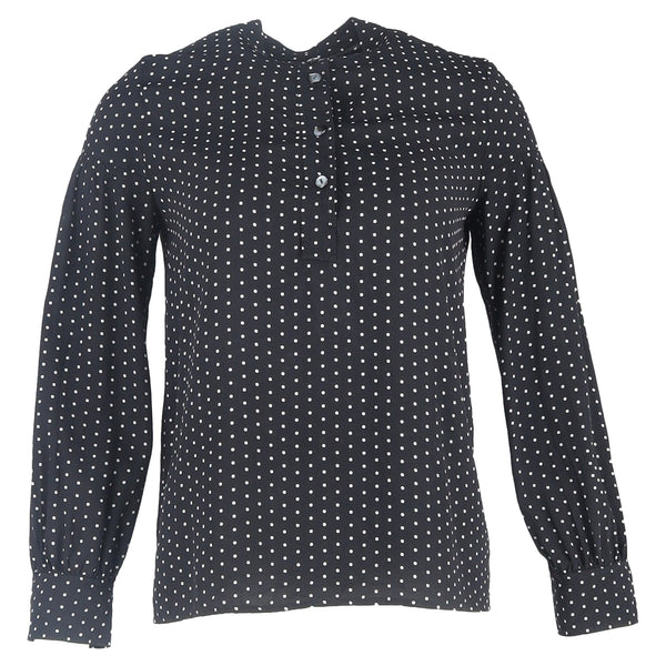 Women's A.P.C. Polka Dot Long Sleeve Blouse in Black Silk