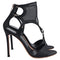 Women's Gianvito Rossi Mesh Accent T-Strap Sandal Heels in Black Satin