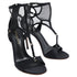 Women's Gianvito Rossi Mesh Accent T-Strap Sandal Heels in Black Satin