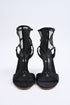 Women's Gianvito Rossi Mesh Accent T-Strap Sandal Heels in Black Satin