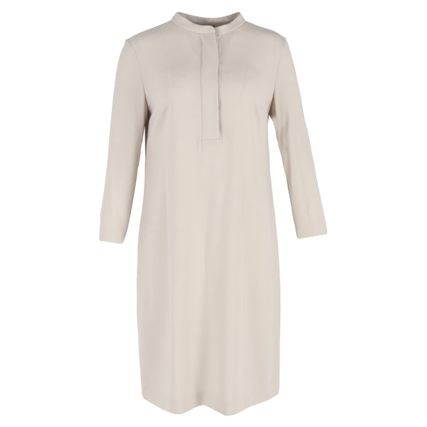 Women's Escada Mandarin Collared Knee-Length Dress in Beige Triacetate