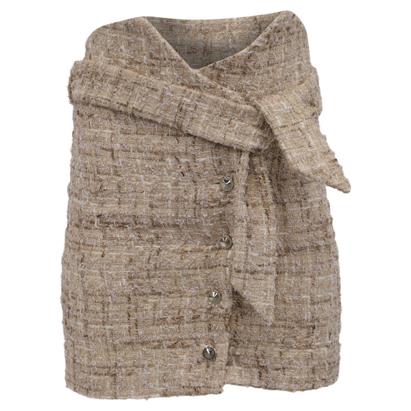 Women's Iro Tomia Belted Tweed Mini Skirt in Beige Acrylic