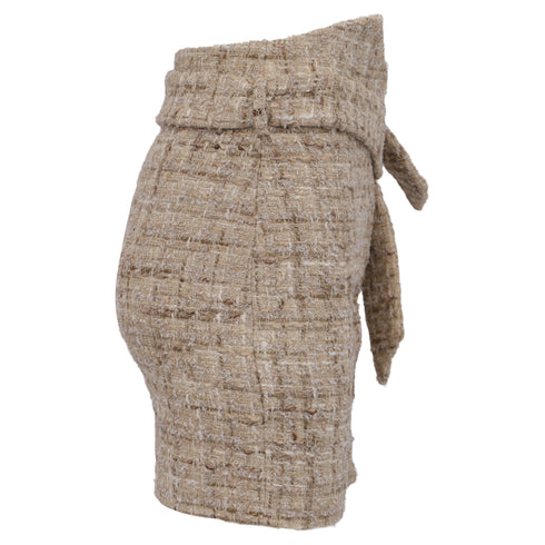 Women's Iro Tomia Belted Tweed Mini Skirt in Beige Acrylic