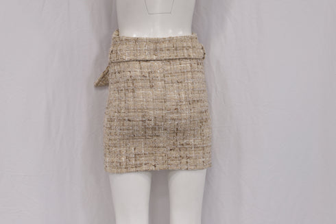 Women's Iro Tomia Belted Tweed Mini Skirt in Beige Acrylic