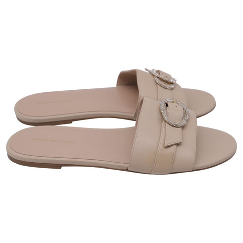 Women's Stuart Weitzman Crystal-Embellished Slides in Beige Leather