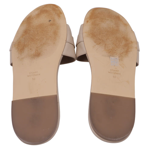 Women's Stuart Weitzman Crystal-Embellished Slides in Beige Leather