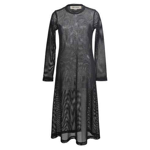Women's Comme Des Garçons Mesh Long Sleeve Midi Dress in Black Polyester