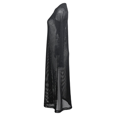 Women's Comme Des Garçons Mesh Long Sleeve Midi Dress in Black Polyester
