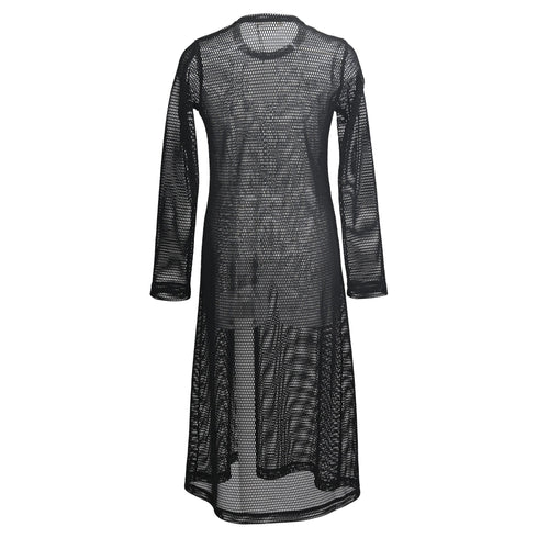 Women's Comme Des Garçons Mesh Long Sleeve Midi Dress in Black Polyester