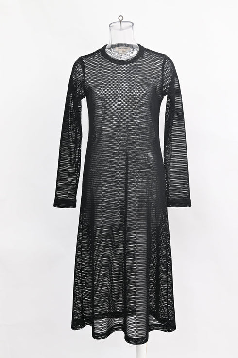 Women's Comme Des Garçons Mesh Long Sleeve Midi Dress in Black Polyester