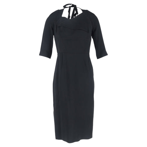 Women's Roland Mouret Paneled Tie-Detailed Midi Dress in Black Viscose