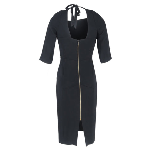 Women's Roland Mouret Paneled Tie-Detailed Midi Dress in Black Viscose