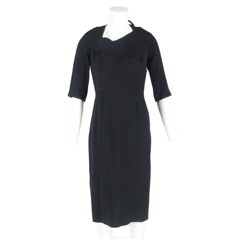 Women's Roland Mouret Paneled Tie-Detailed Midi Dress in Black Viscose