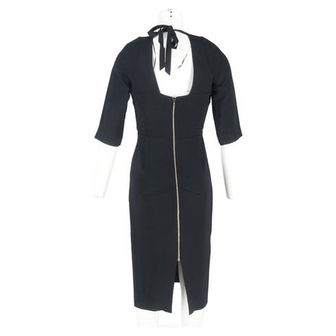 Women's Roland Mouret Paneled Tie-Detailed Midi Dress in Black Viscose