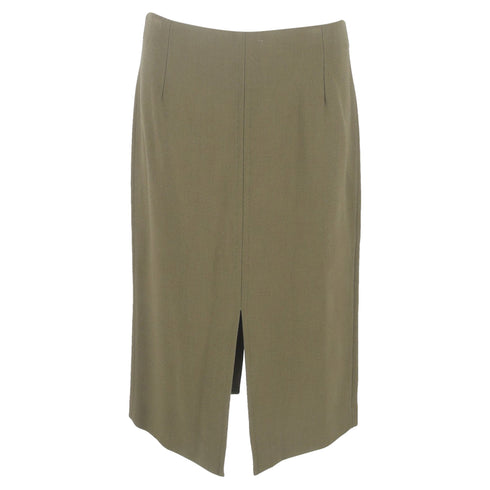 Women's Roland Mouret Front Slit Midi Pencil Skirt in Olive Wool