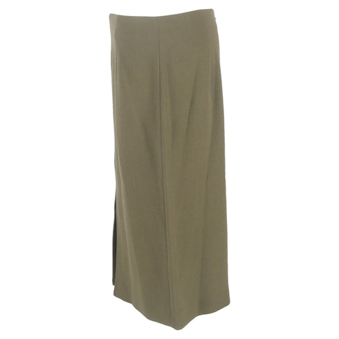 Women's Roland Mouret Front Slit Midi Pencil Skirt in Olive Wool