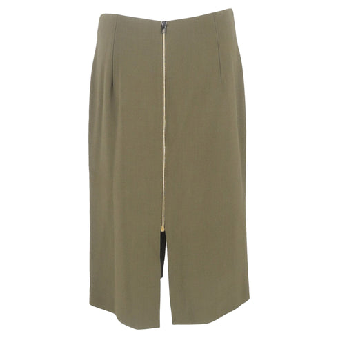 Women's Roland Mouret Front Slit Midi Pencil Skirt in Olive Wool