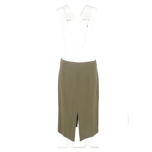 Women's Roland Mouret Front Slit Midi Pencil Skirt in Olive Wool