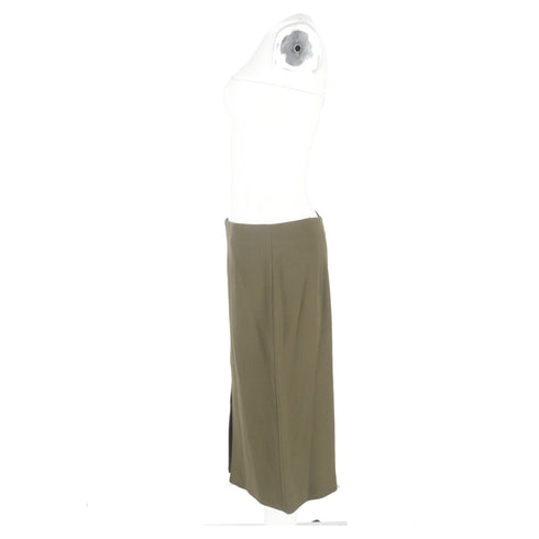 Women's Roland Mouret Front Slit Midi Pencil Skirt in Olive Wool