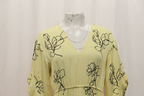 Women's Jason Wu Floral-Print V-Neck Midi Dress in Pastel Yellow Viscose