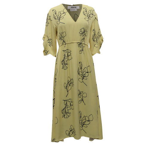 Women's Jason Wu Floral-Print V-Neck Midi Dress in Pastel Yellow Viscose
