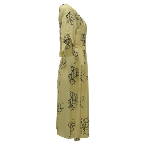 Women's Jason Wu Floral-Print V-Neck Midi Dress in Pastel Yellow Viscose