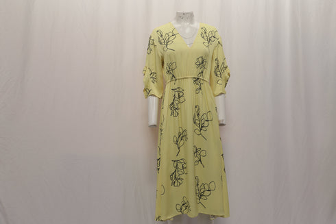 Women's Jason Wu Floral-Print V-Neck Midi Dress in Pastel Yellow Viscose