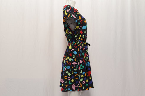 Women's Love Moschino Printed Mini Flared Dress in Multicolor Cotton