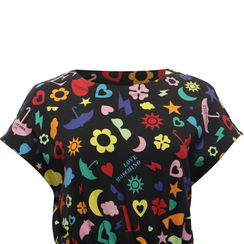 Women's Love Moschino Printed Mini Flared Dress in Multicolor Cotton