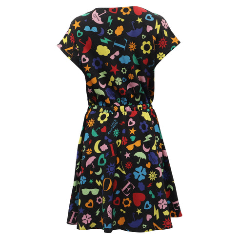 Women's Love Moschino Printed Mini Flared Dress in Multicolor Cotton