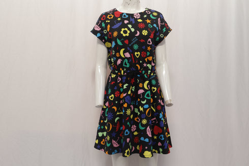 Women's Love Moschino Printed Mini Flared Dress in Multicolor Cotton